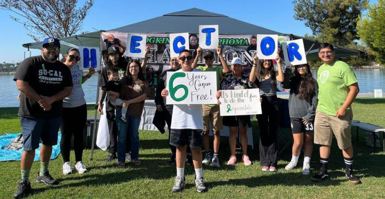 Hector and his family celebrating him being six years cancer free.